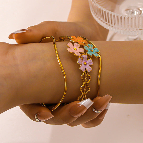 IG Style Flower Stainless Steel Electroplating Bangles