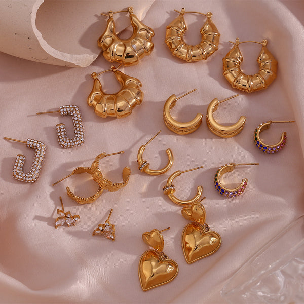 Fashion Quadrilateral Circle Geometric Heart Stainless Steel 18K Gold Plated Earrings