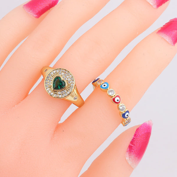 Vintage Retro Women Vintage Geometric Metal Retro Heart Round Zircon Rings