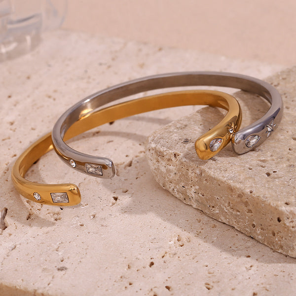 Minimalist Quadrilateral Circle Stainless Steel 18K Gold Plated Bangles