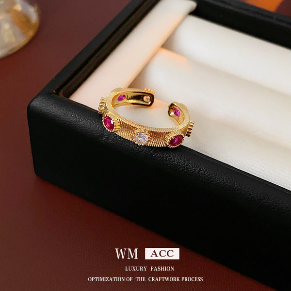 Women Luxurious Circle Round Ellipse Geometric Copper Zircon Inlay Rings