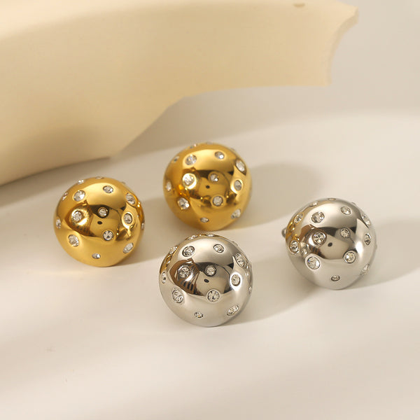 IG Style Tennis / Diamond Line Round Sphere Geometric Stainless Steel Electroplating Earrings