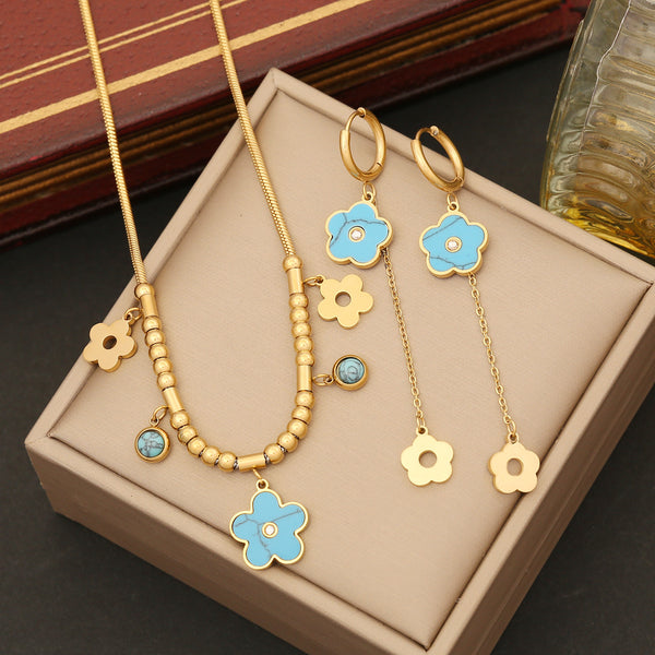 Fashion Flower Stainless Steel Electroplating Necklaces