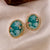 French Vintage Ellipse Geometric Plastic Diamond Inlay Earrings