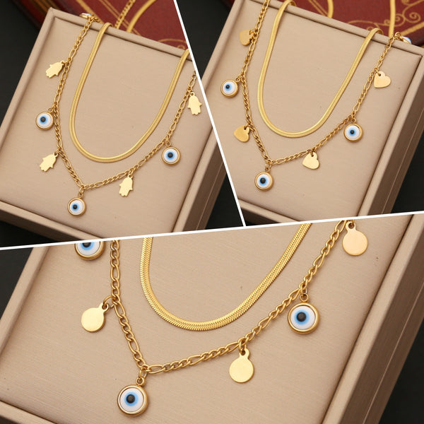 Expressive Eye Heart Stainless Steel Electroplating Necklaces