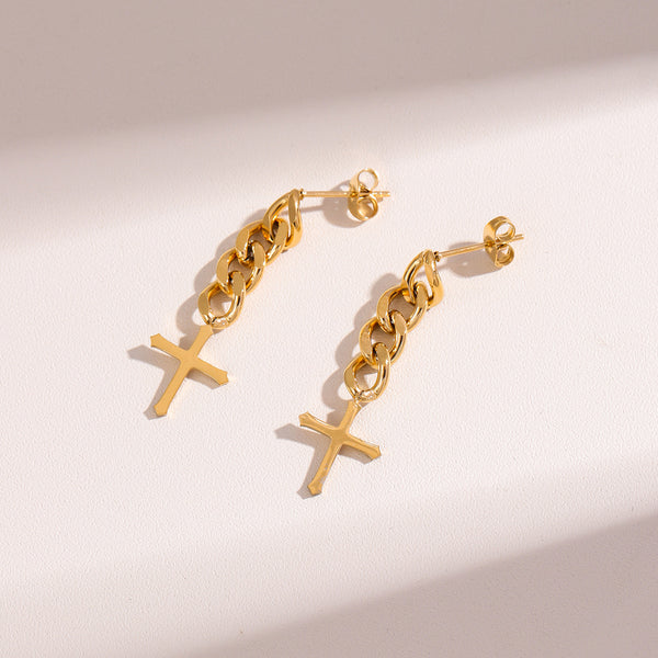 Cross Minimalist Stainless Steel Polishing Earrings