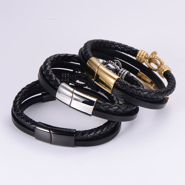 Retro Unisex Vintage Metal Anchor Leather Bangles