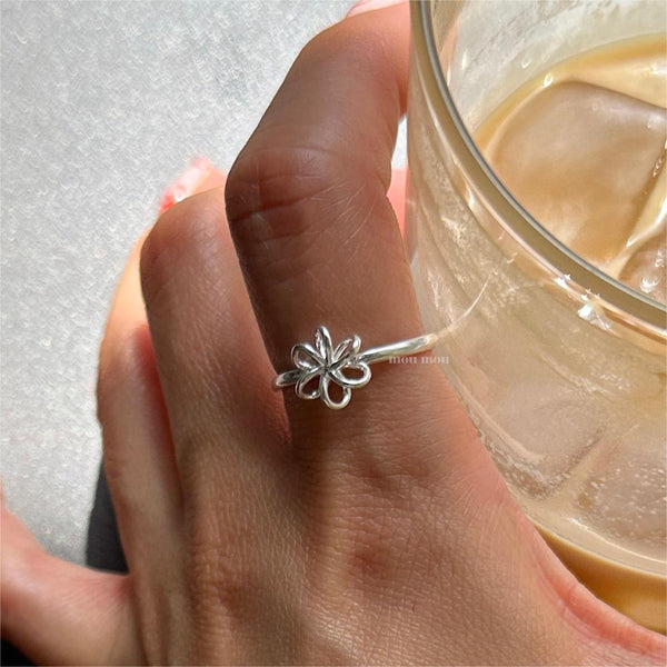 925 Sterling Silver Women Korean Flower Flower Silver Rings