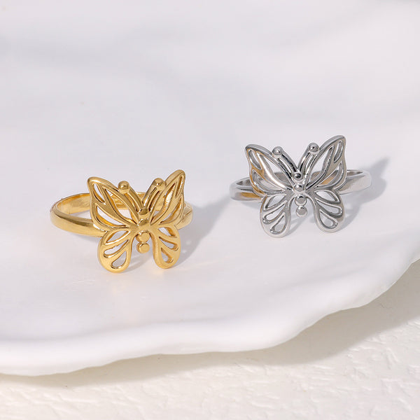 Minimalist Butterfly Animal Chinese Zodiac Stainless Steel Electroplating Rings