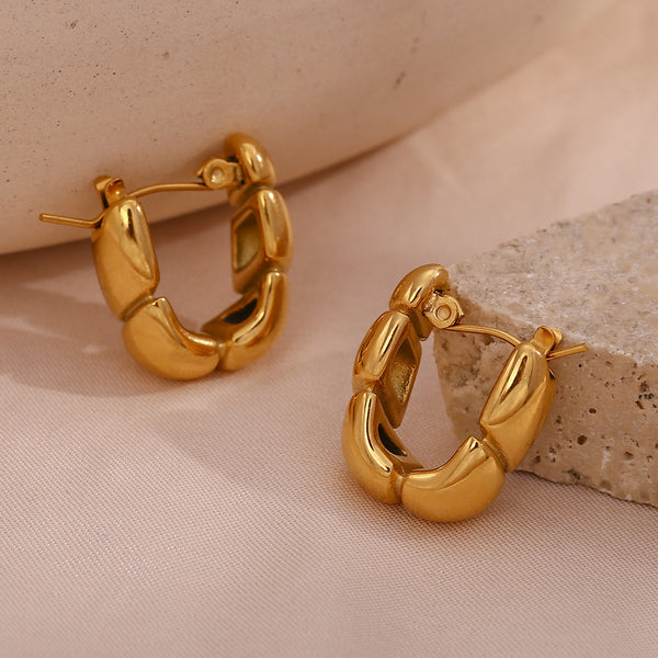 Minimalist Circle U-Shape Stainless Steel 18K Gold Plated Earrings