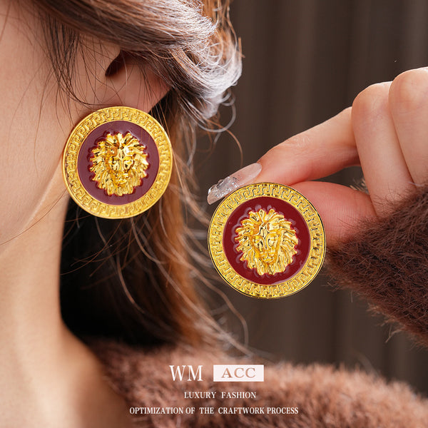 Medieval Zodiac Sign Geometric Alloy Oil Dripping Earrings