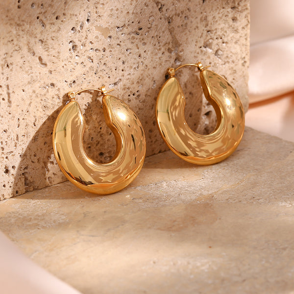 Fashion Ellipse Geometric Stainless Steel 18K Gold Plated Earrings