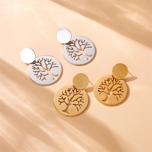 Fashion Round Geometric Stainless Steel Electroplating Earrings