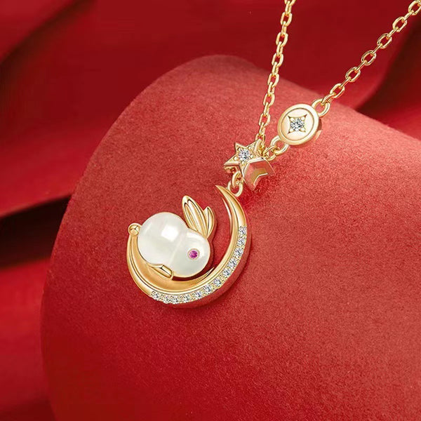 Moderate Luxury Rabbit Animal Chinese Zodiac Titanium Steel 18K Gold Plated Necklaces