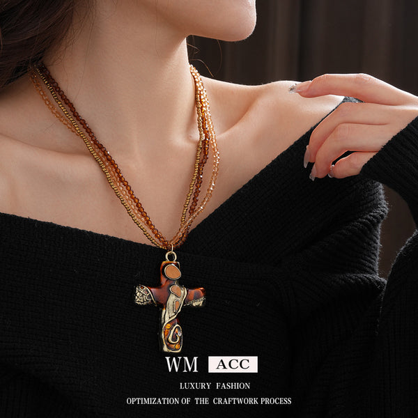 Medieval Cross Geometric Alloy Oil Dripping Necklaces