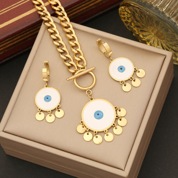 Expressive Eye Stainless Steel Oil Dripping Necklaces