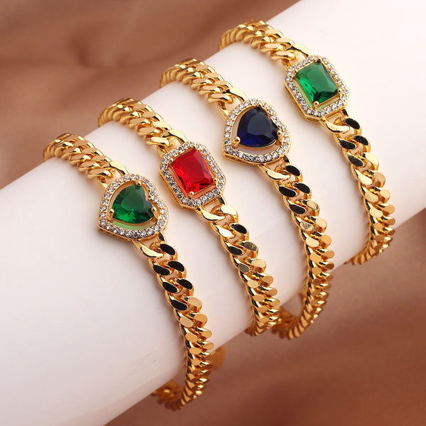 Women Heart Heart Droplet Zircon Electroplating Bracelets