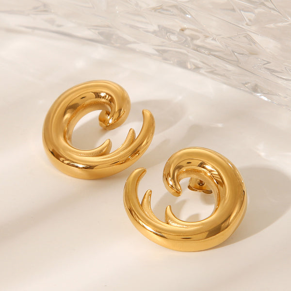 IG Style C-Shape Geometric Wave Stainless Steel Electroplating Earrings