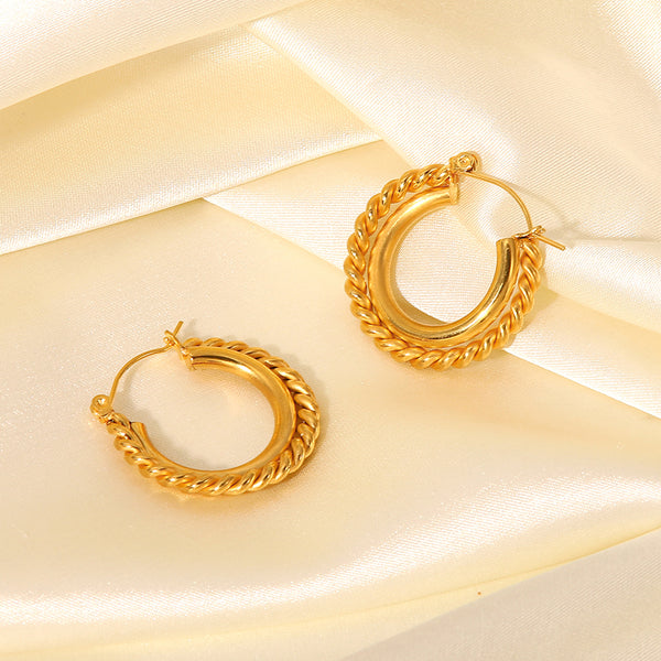 IG Style Twisted Geometric Stainless Steel 18K Gold Plated Earrings