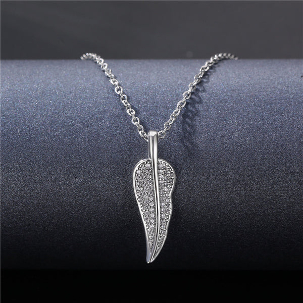 Minimalist Leaf Geometric Titanium Steel Diamond Inlay Necklaces