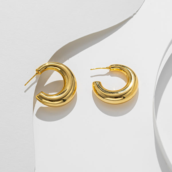 IG Style Round Geometric Titanium Steel 18K Gold Plated Earrings