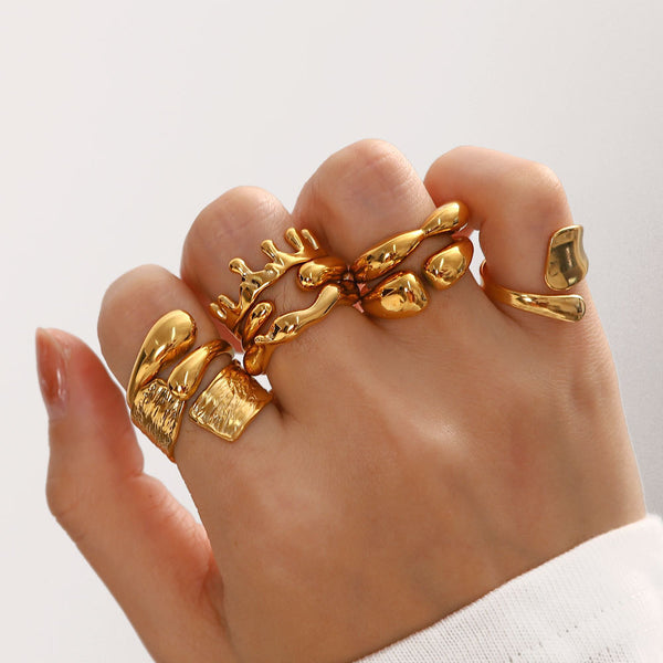 Women IG Style Irregular Geometric Stainless Steel 18K Gold Plated Rings