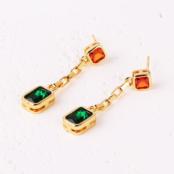 Quadrilateral Geometric Droplet Copper Diamond Inlay Earrings