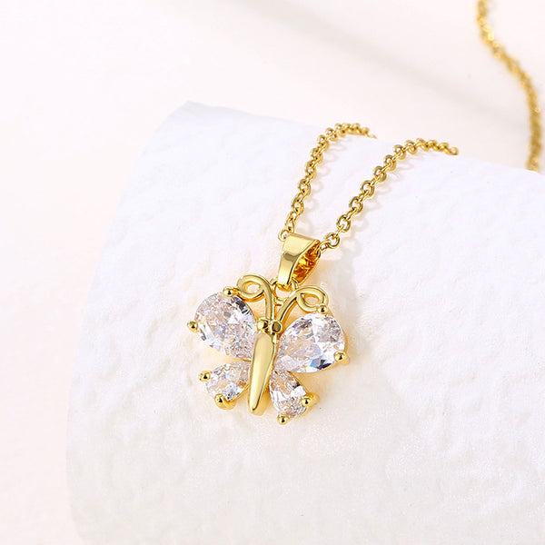 Women Minimalist Geometric Metal Butterfly Stainless Steel Electroplating Necklaces