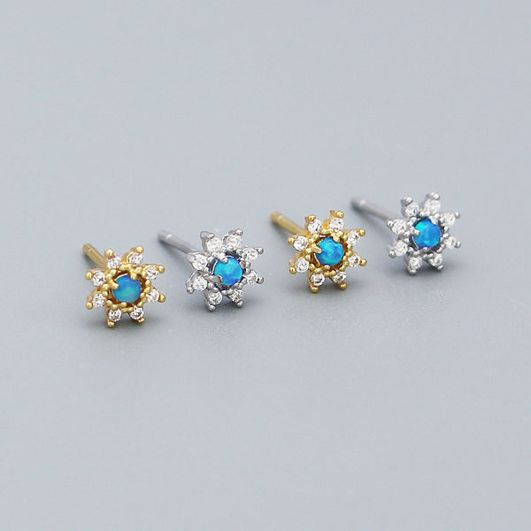 925 Sterling Silver Fashion Little Daisy Flower Silver Diamond Inlay Stud Earrings