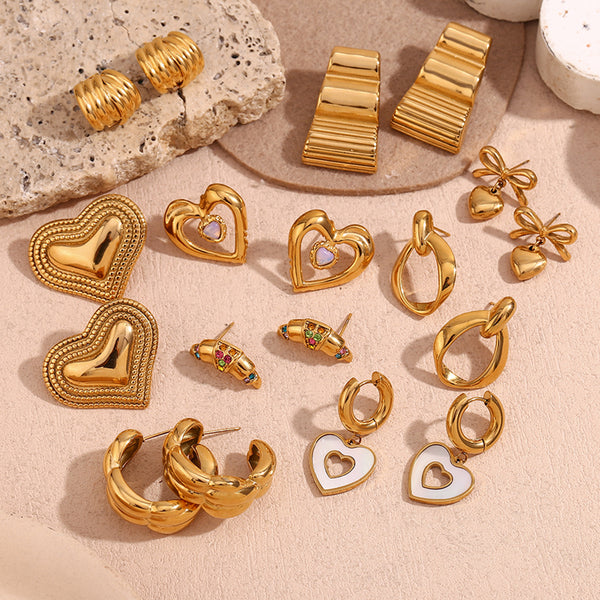 Fashion Heart Bowknot Geometric Stainless Steel 18K Gold Plated Earrings