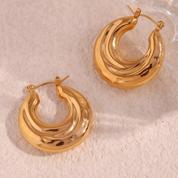 Minimalist Circle Geometric Stainless Steel 18K Gold Plated Earrings