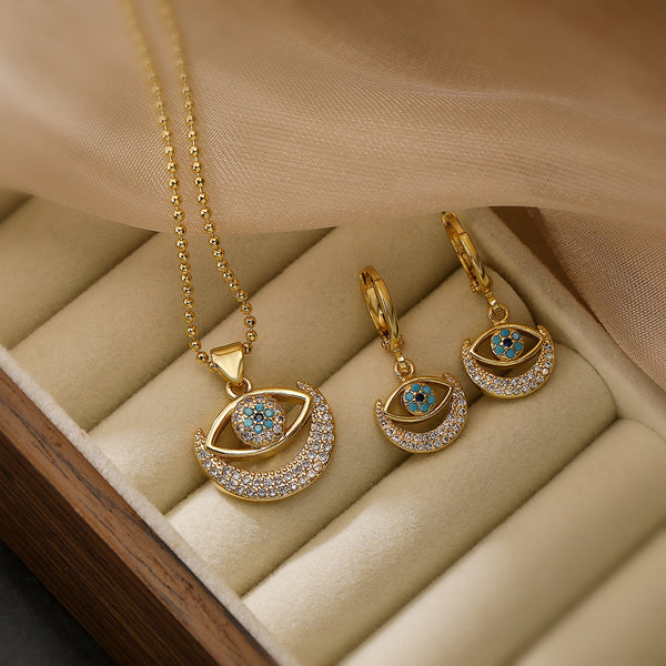 Minimalist Irregular Evil Eye Copper Inlay Jewelry Sets