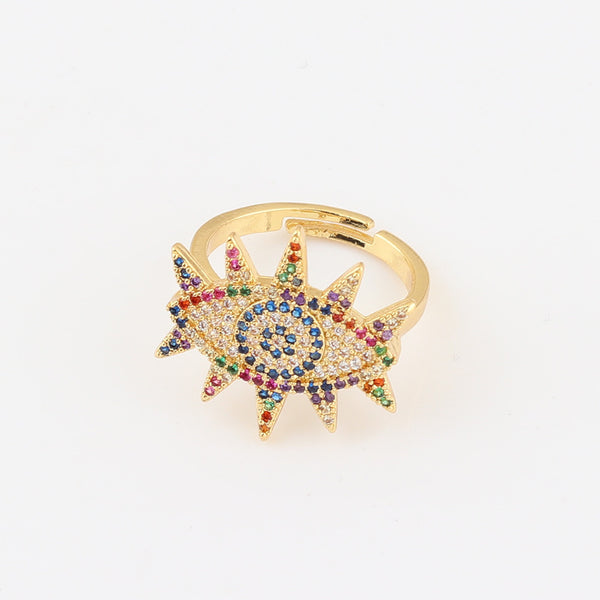 Women Diamond Metal Rainbow Irregular Snake Eye Zircon Rings