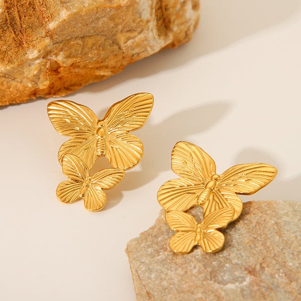 IG Style Butterfly Chinese Zodiac Geometric Animal Stainless Steel Electroplating Earrings