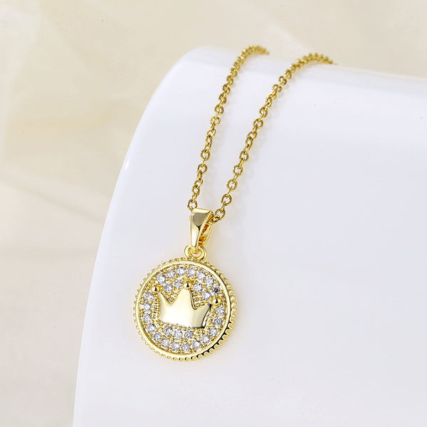 Women Minimalist Geometric Metal Crown Stainless Steel Electroplating Necklaces