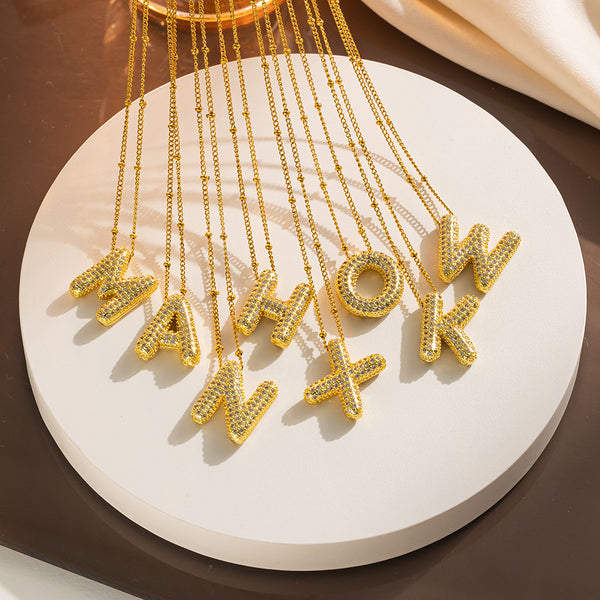 Letter Text Number Titanium Steel 18K Gold Plated Necklaces