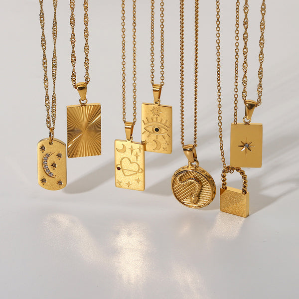 IG Style Square Geometric Stainless Steel 18K Gold Plated Necklaces