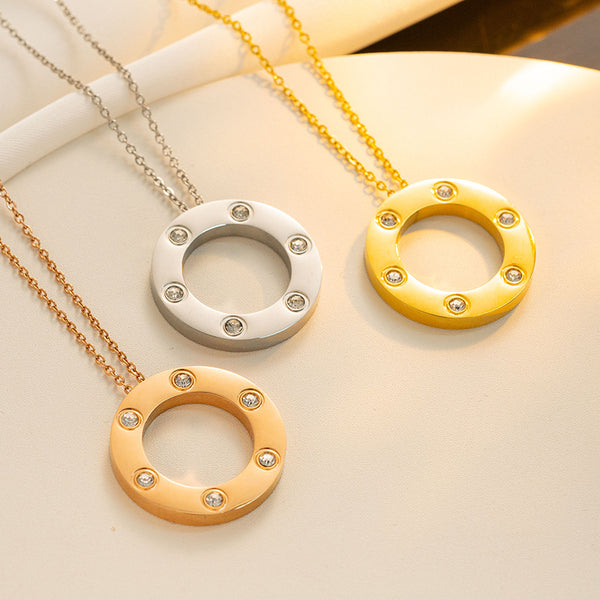 Minimalist Round Geometric Titanium Steel 18K Gold Plated Necklaces