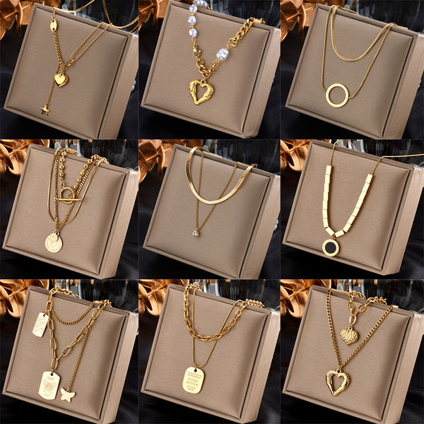 Fashion Square Heart Irregular Titanium Steel Electroplating Necklaces