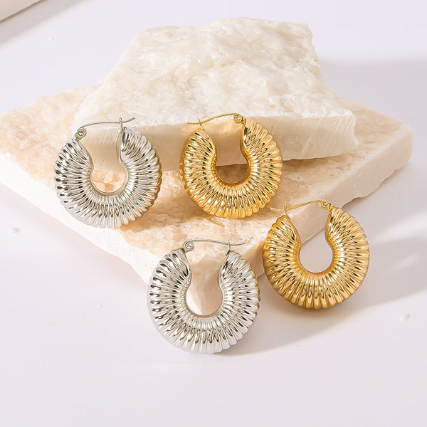 IG Style Circle Geometric U-Shape Stainless Steel Electroplating Earrings