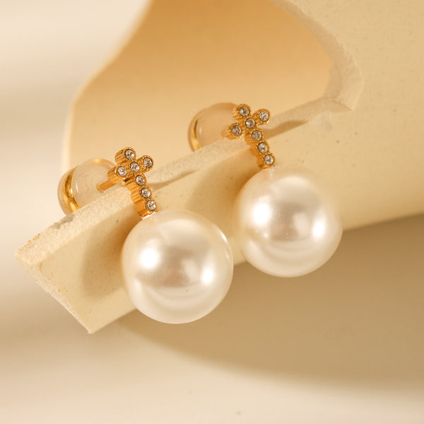 IG Style Pearl Geometric Stainless Steel Electroplating Earrings