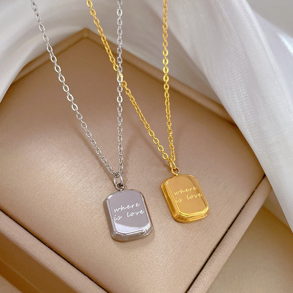 Women Fashion Chamfered Cube Geometric Titanium Steel Electroplating Necklaces