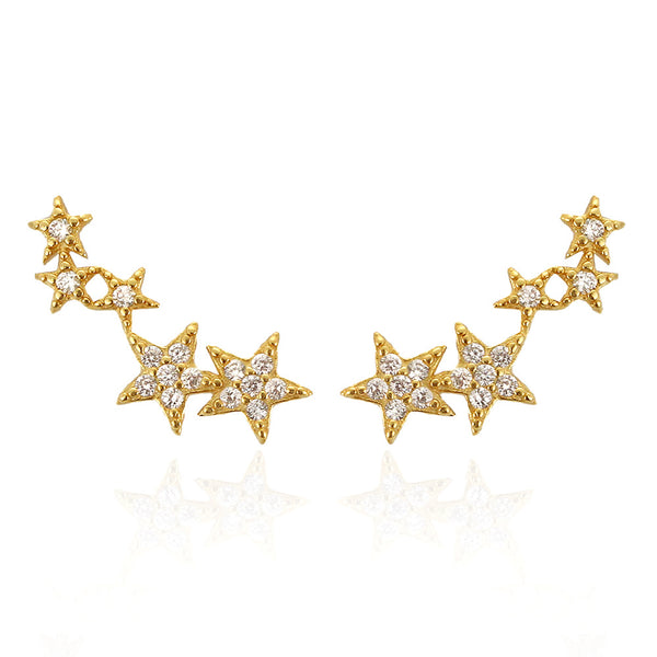 925 Sterling Silver Cute & Edgy Pentagram Star Silver Diamond Inlay Stud Earrings