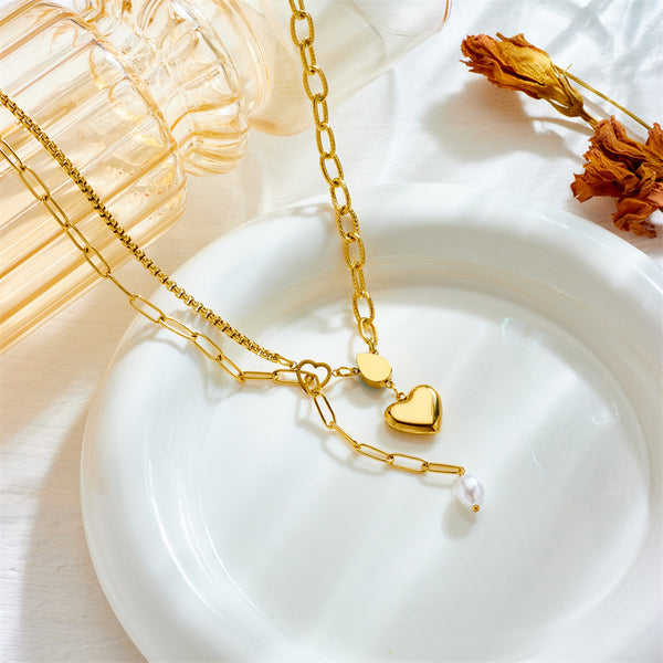 Fashion Heart Chain Titanium Steel Electroplating Necklaces