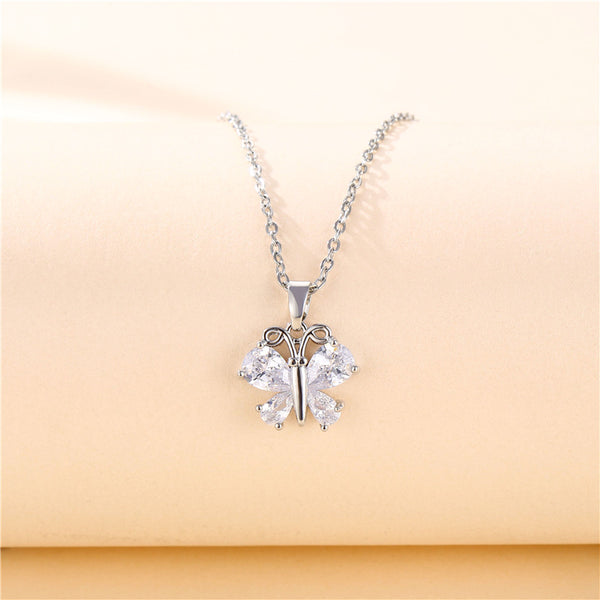 Minimalist Butterfly Geometric Titanium Steel Diamond Inlay Necklaces