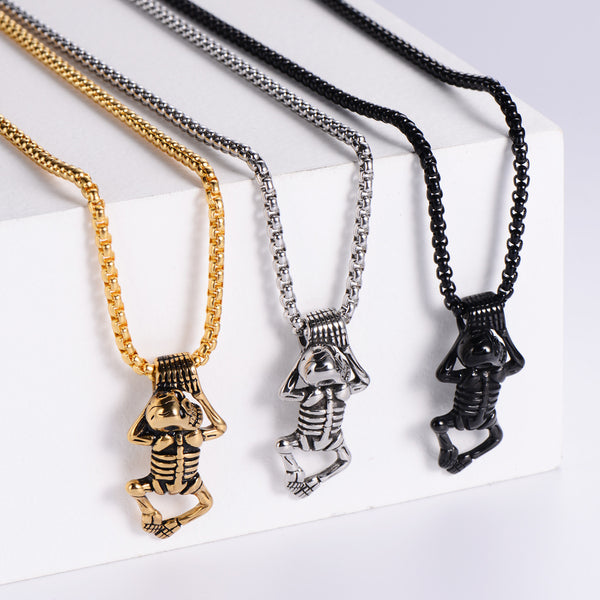 Retro Men Vintage Metal Skull Retro Geometric Vintage Chain Skull Stainless Steel Pendants