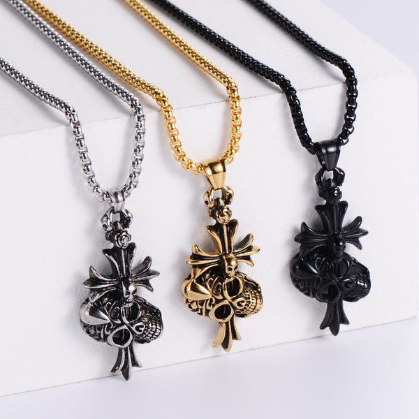 Retro Unisex Vintage Cross Metal Skull Retro Vintage Chain Cross Skull Stainless Steel Pendants