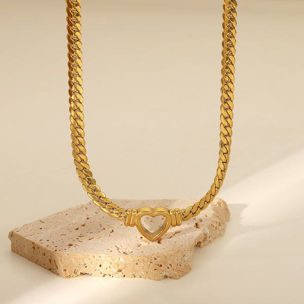 IG Style Circle Heart Stainless Steel 18K Gold Plated Necklaces