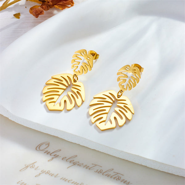 Fashion Leaf Titanium Steel Electroplating Earrings