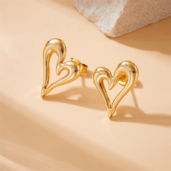 Fashion Heart Heart Stainless Steel Electroplating Stud Earrings